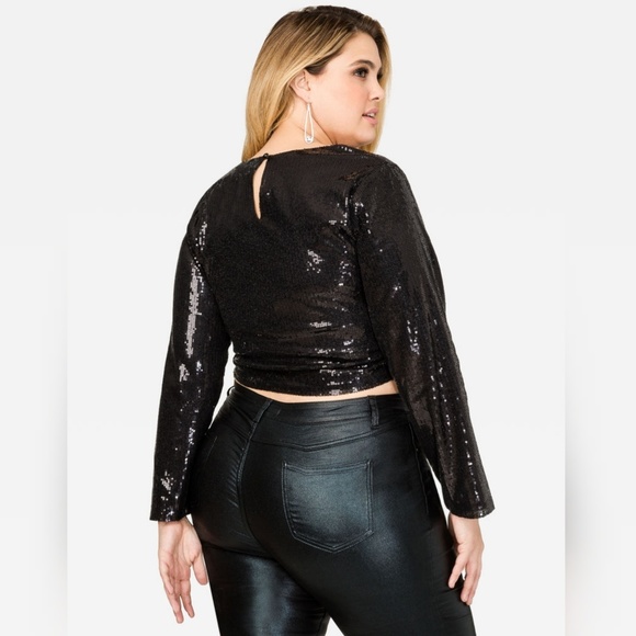 LONG SLEEVE SEQUIN CROP TOP - Picture 2 of 2